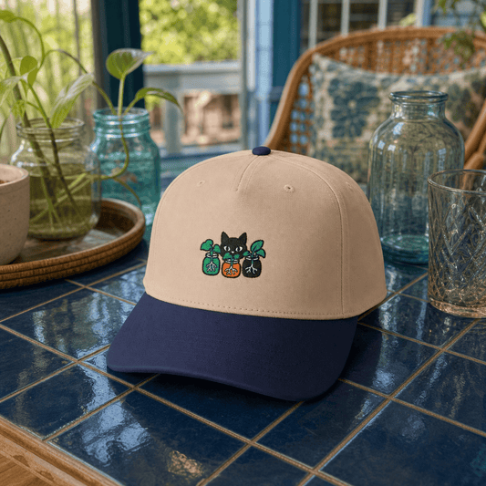Botanical Vibes Hats One size / Navy / Natural Black Cat Propagation Embroidered Hat - Witchy Plant Gift