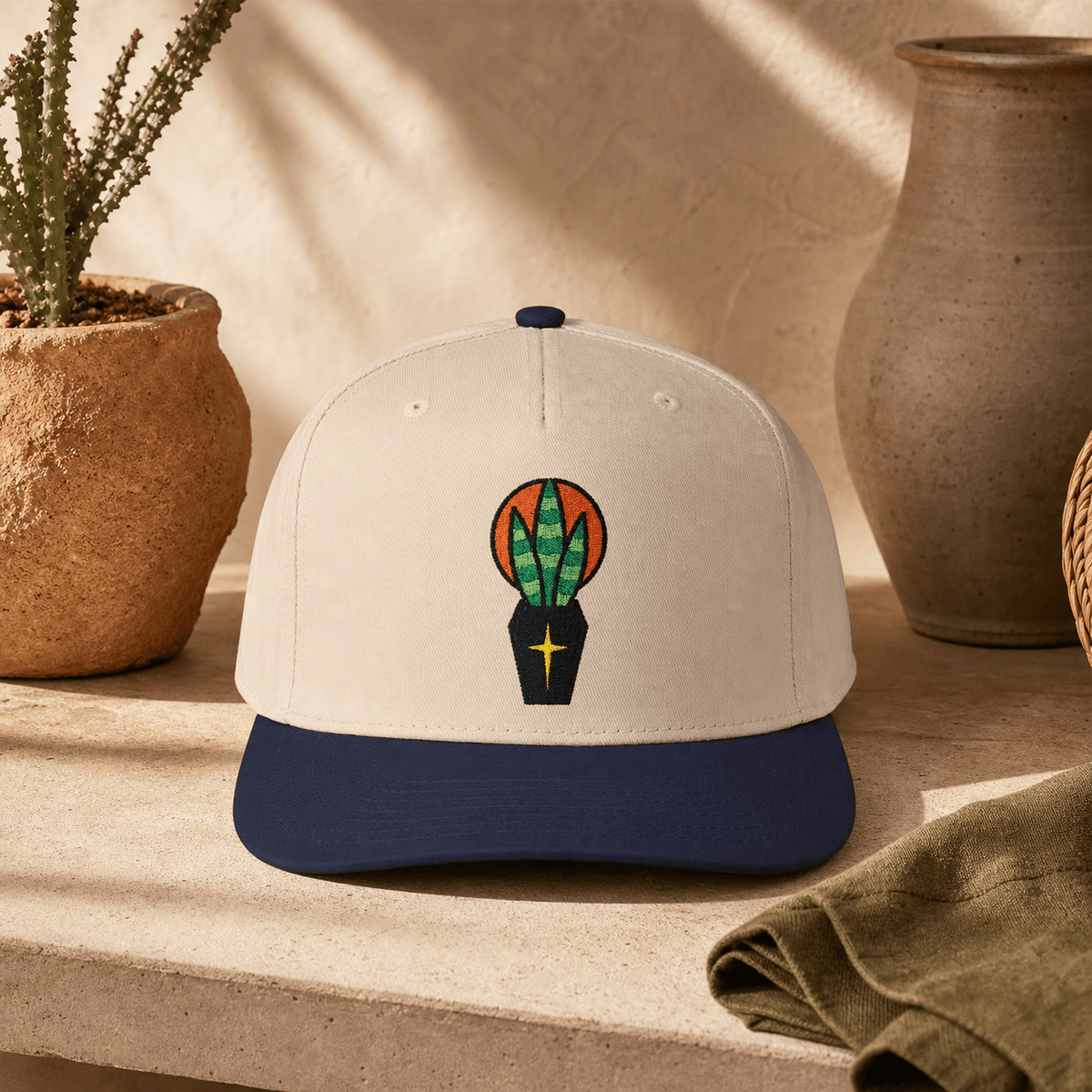 Botanical Vibes Hats One size / Navy / Natural Coffin Snake Plant Embroidered Hat - Gothic Plant Gift