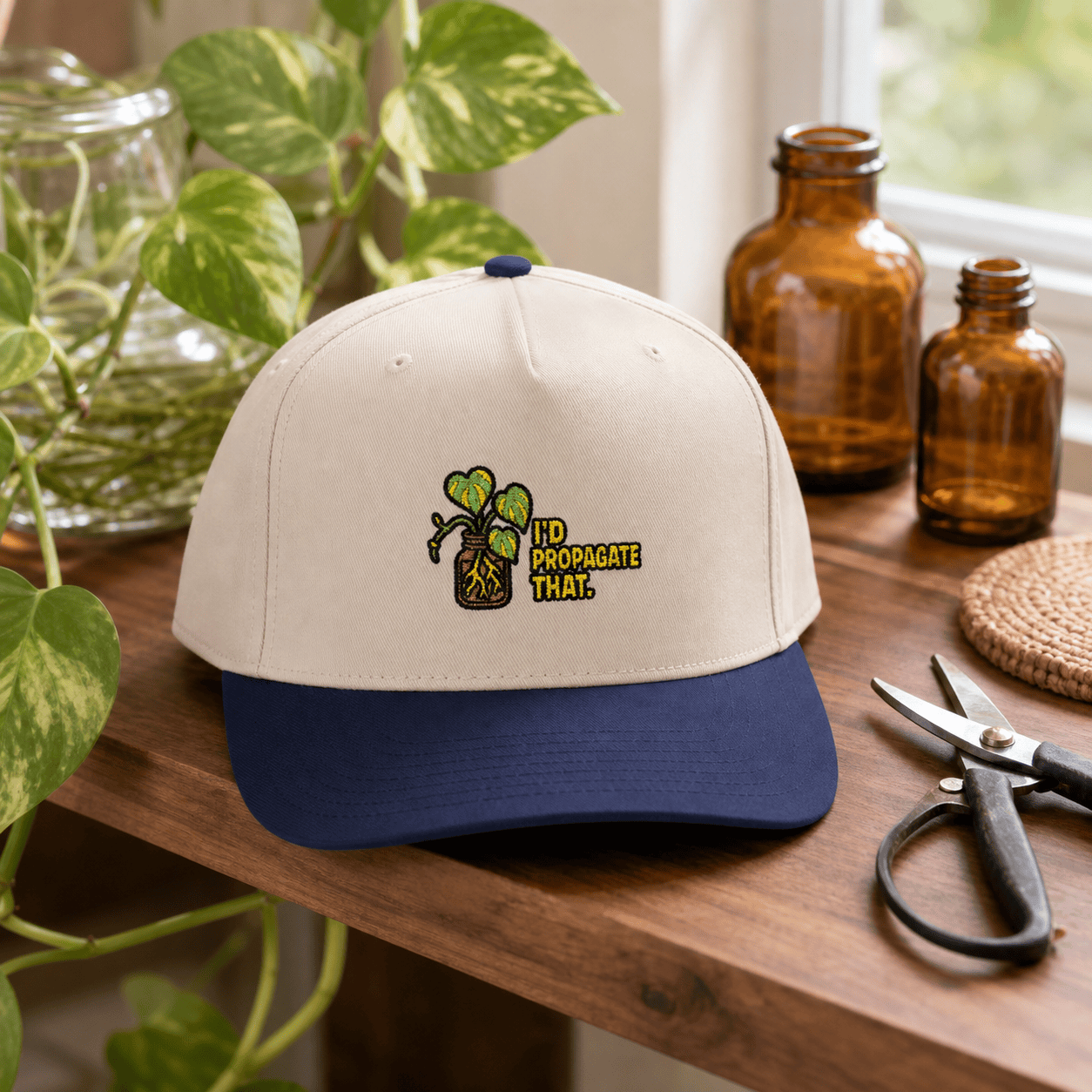 Printify Hats One size / Navy / Natural I'd Propagate That Pothos Embroidered Hat - Plant Parent Gift