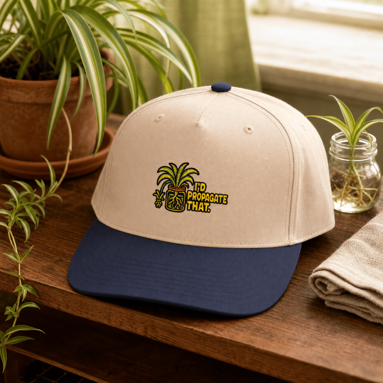 Printify Hats One size / Navy / Natural I'd Propagate That Spider Plant Embroidered Hat - Plant Gift