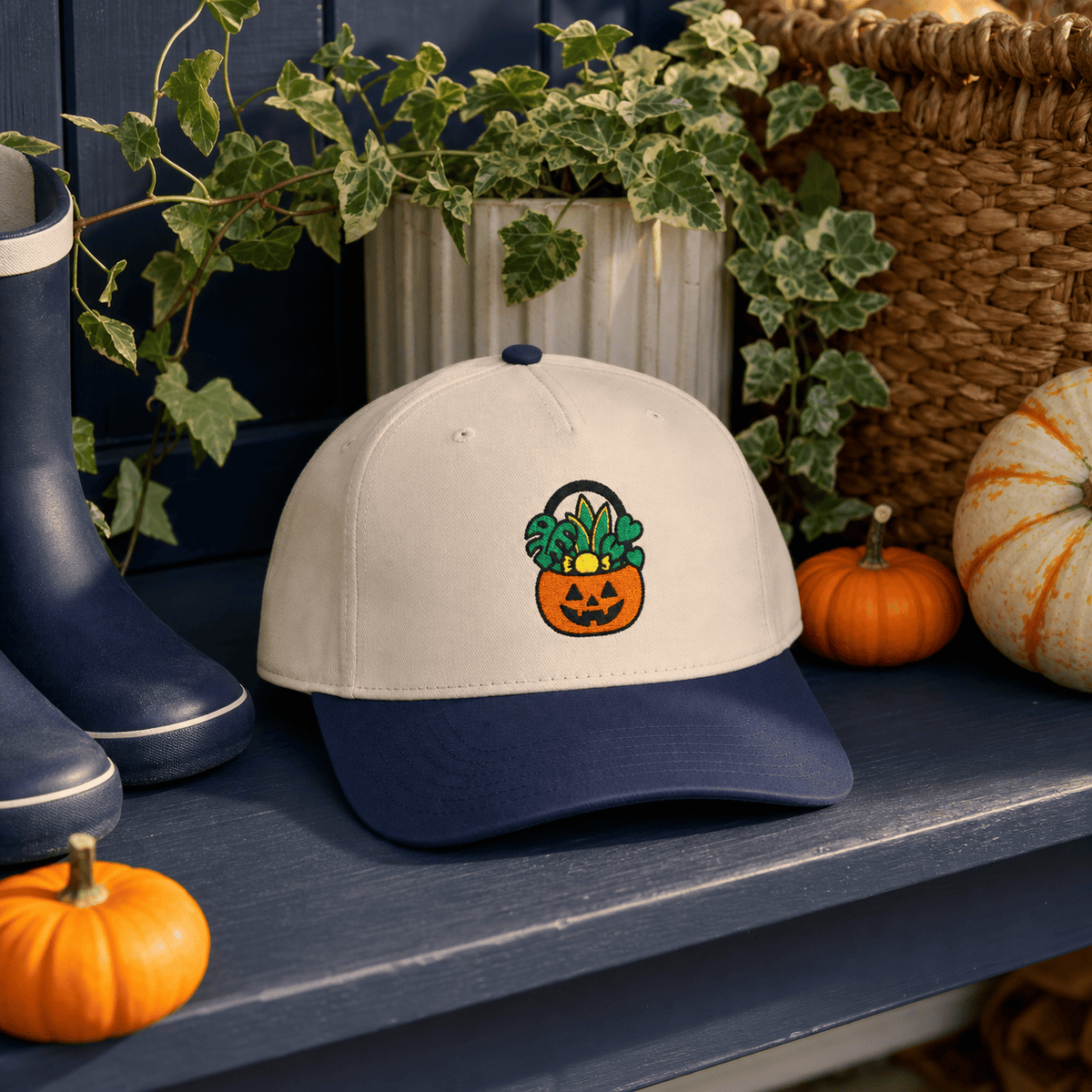 Botanical Vibes Hats One size / Navy / Natural Trick or Treat Plant Bucket Embroidered Hat - Plant Gift