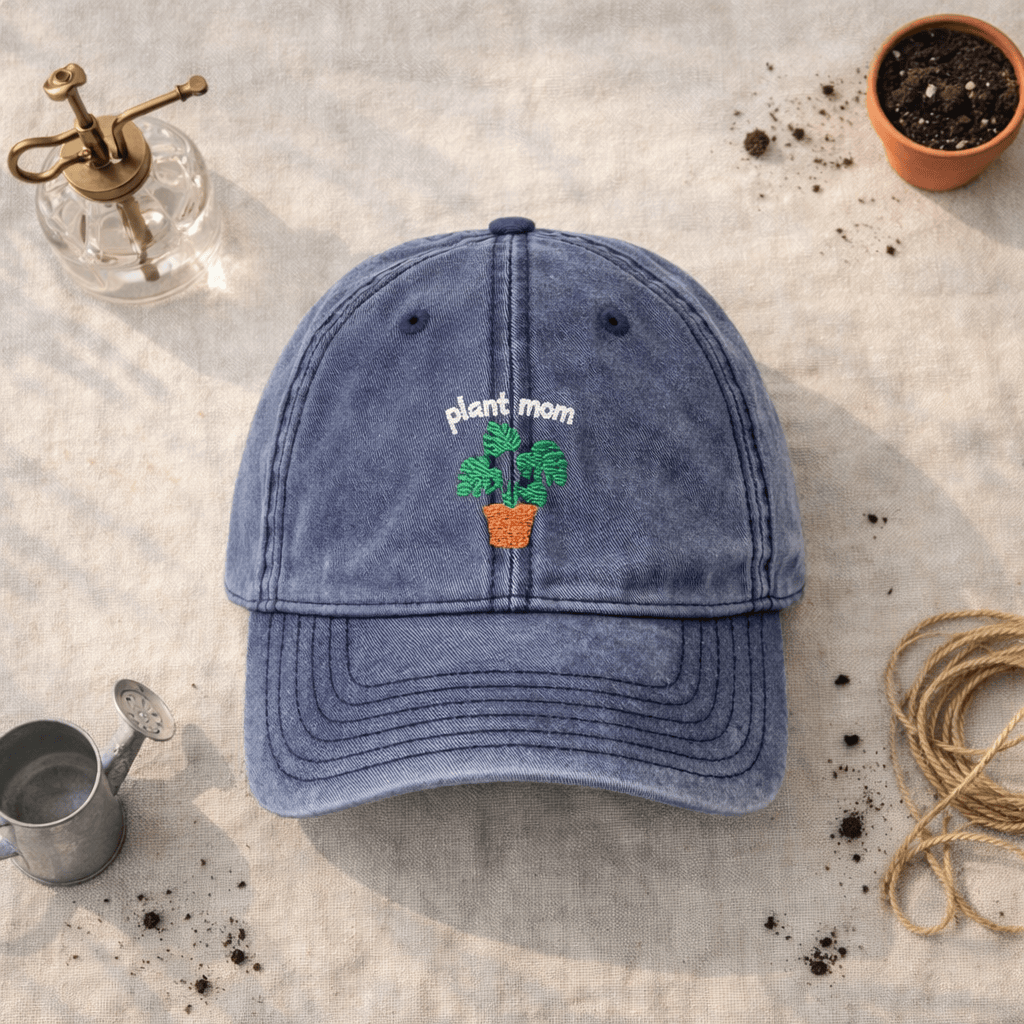 Printify Hats One size / Navy Plant Mom Hat – Embroidered Monstera Vintage Cotton Cap