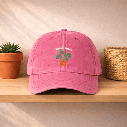 Printify Hats One size / Pink Plant Mom Hat – Embroidered Monstera Vintage Cotton Cap