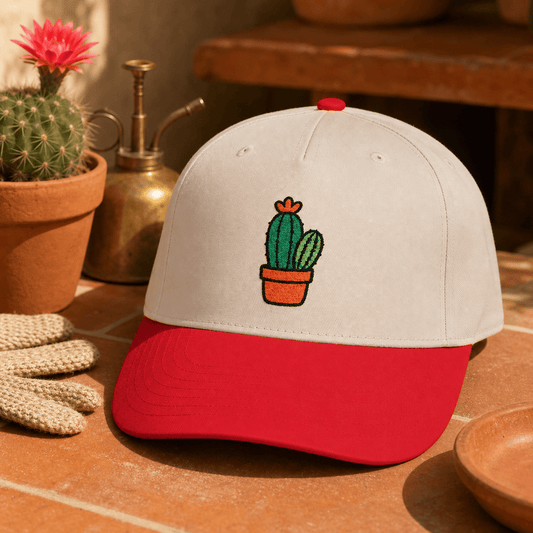 Printify Hats One size / Red / Natural Cactus Bloom Embroidered Hat - Cactus Lover Gift
