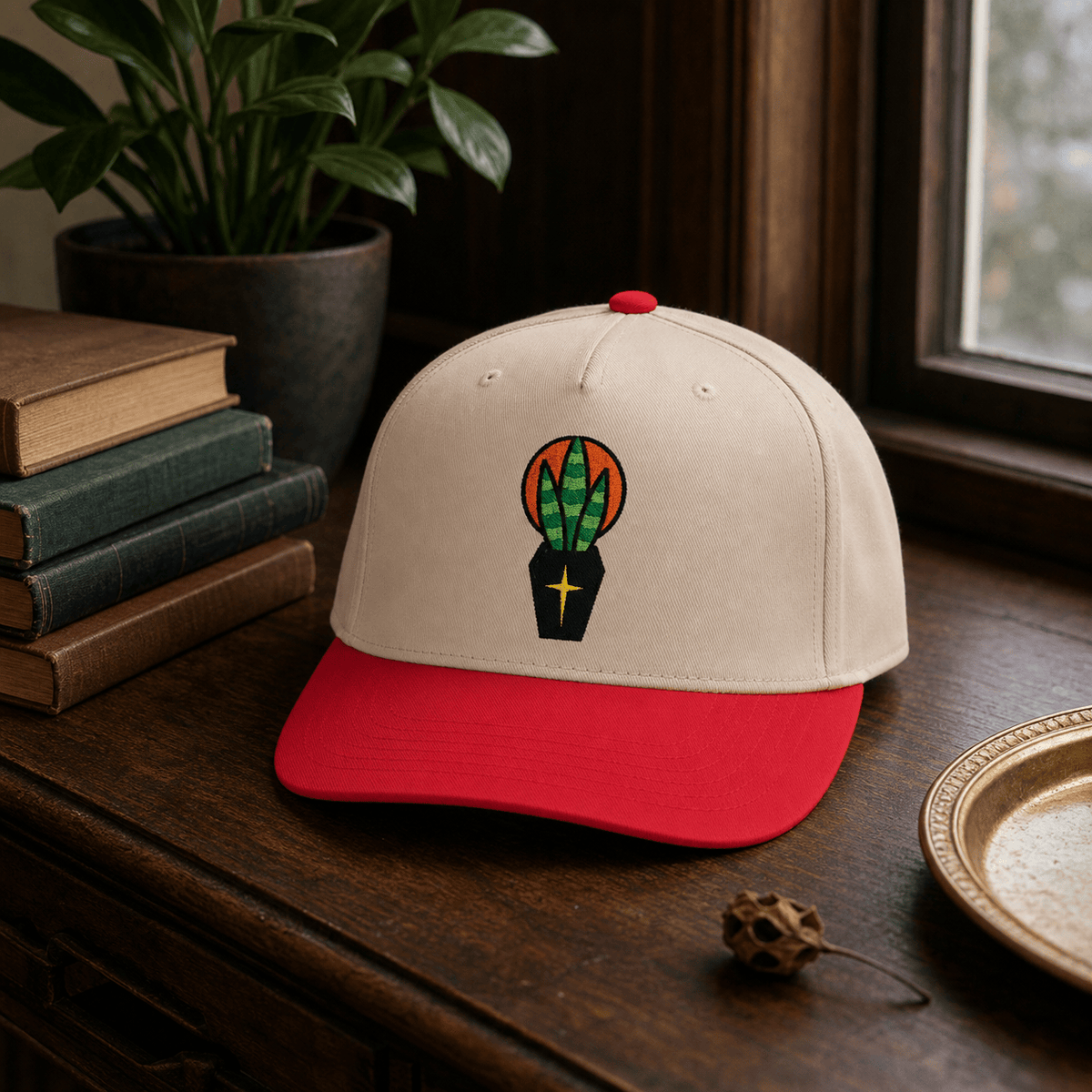 Botanical Vibes Hats One size / Red / Natural Coffin Snake Plant Embroidered Hat - Gothic Plant Gift