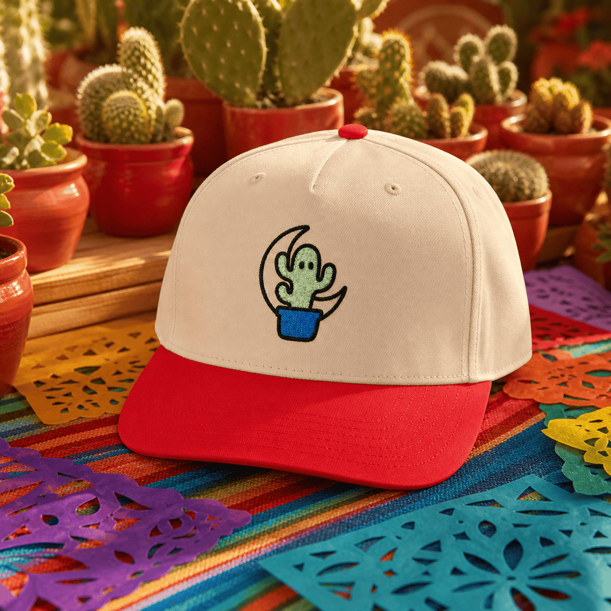 Botanical Vibes Hats One size / Red / Natural Ghost Cactus Embroidered Hat - Spooky Plant Lover Gift