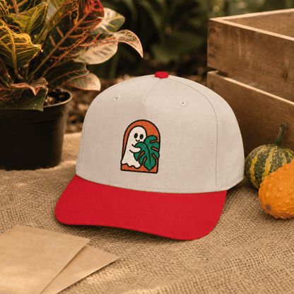 Botanical Vibes Hats One size / Red / Natural Ghost Monstera Embroidered Hat - Halloween Plant Gift