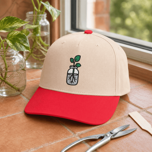 Printify Hats One size / Red / Natural Propagation Jar Embroidered Hat - Plant Parent Gift