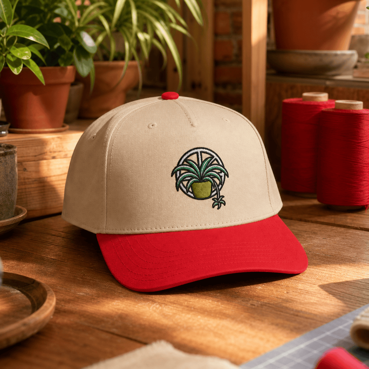 Botanical Vibes Hats One size / Red / Natural Spider Plant Web Embroidered Hat - Halloween Plant Gift