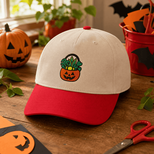 Botanical Vibes Hats One size / Red / Natural Trick or Treat Plant Bucket Embroidered Hat - Plant Gift