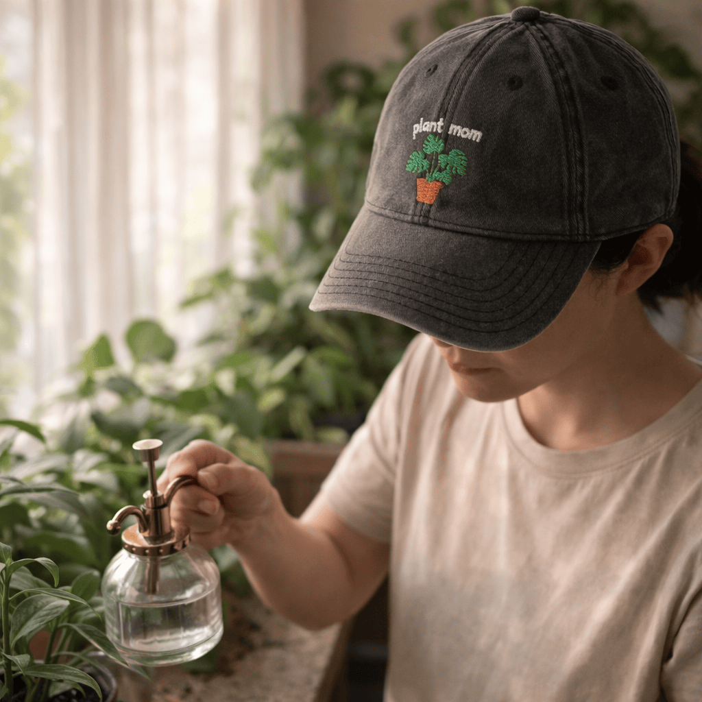 Printify Hats Plant Mom Hat – Embroidered Monstera Vintage Cotton Cap