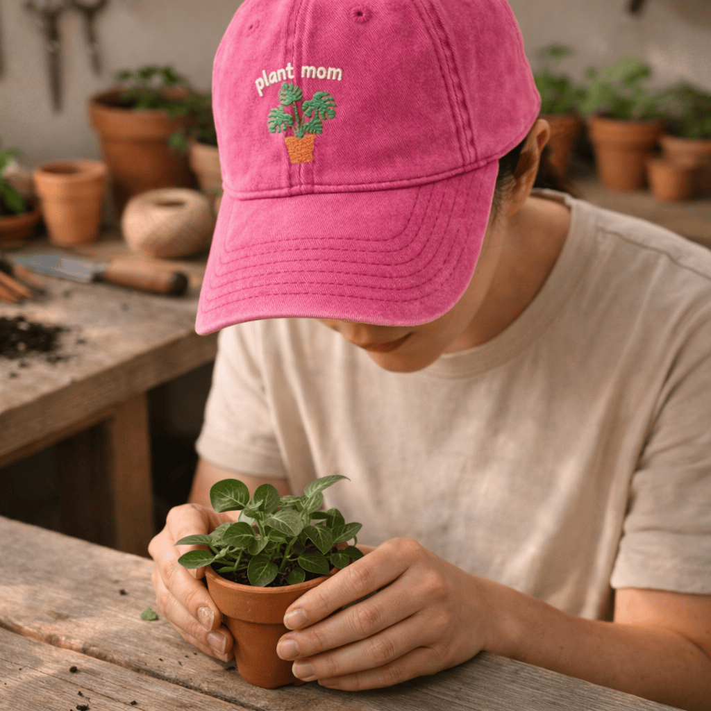 Printify Hats Plant Mom Hat – Embroidered Monstera Vintage Cotton Cap