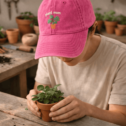 Printify Hats Plant Mom Hat – Embroidered Monstera Vintage Cotton Cap