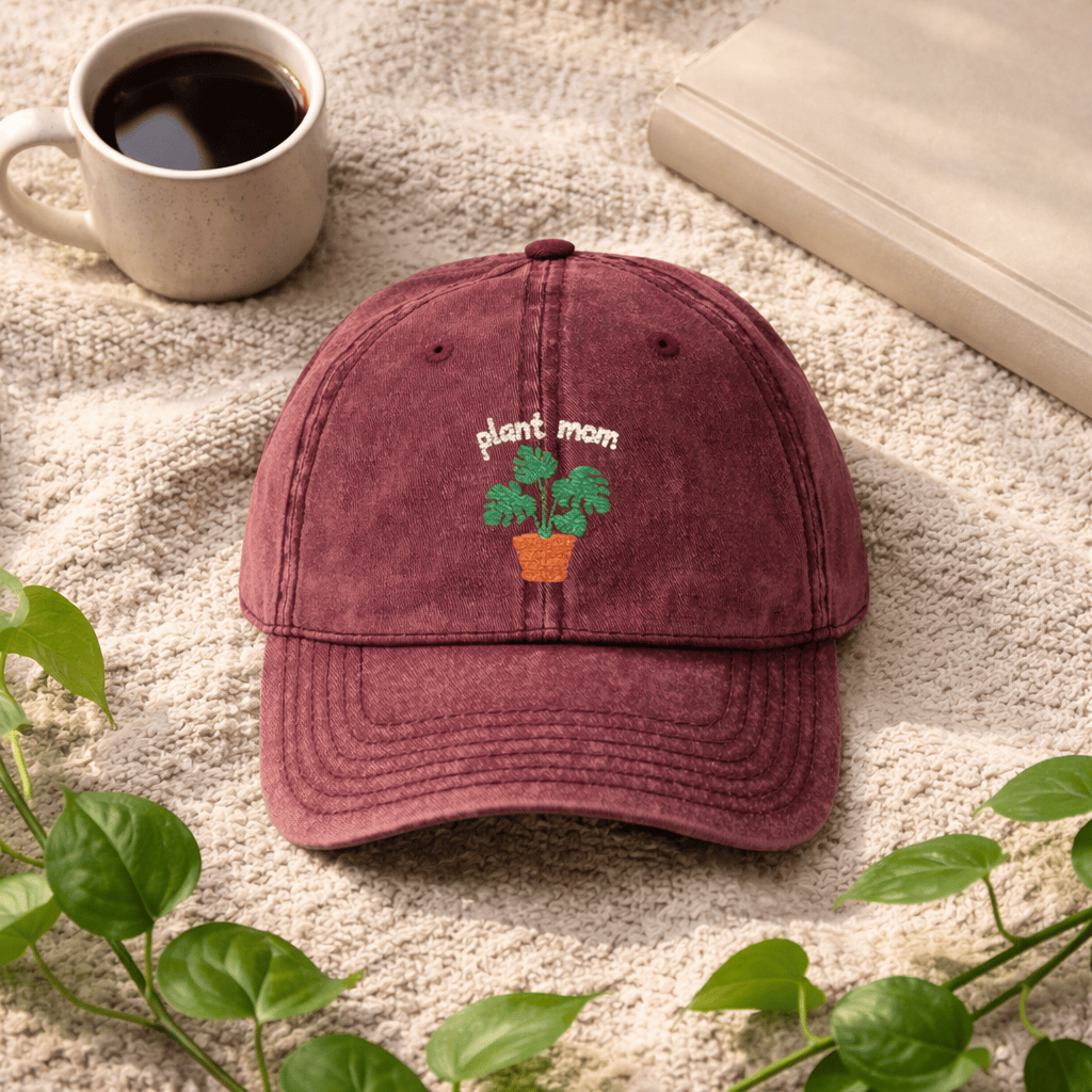 Printify Hats Plant Mom Hat – Embroidered Monstera Vintage Cotton Cap
