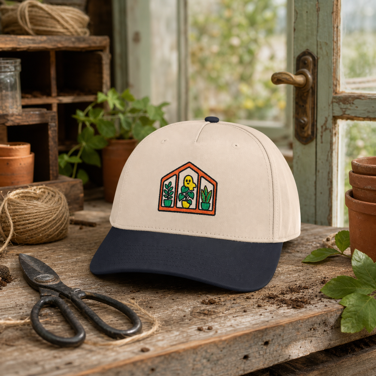 Haunted Greenhouse embroidered hat in Black / Natural