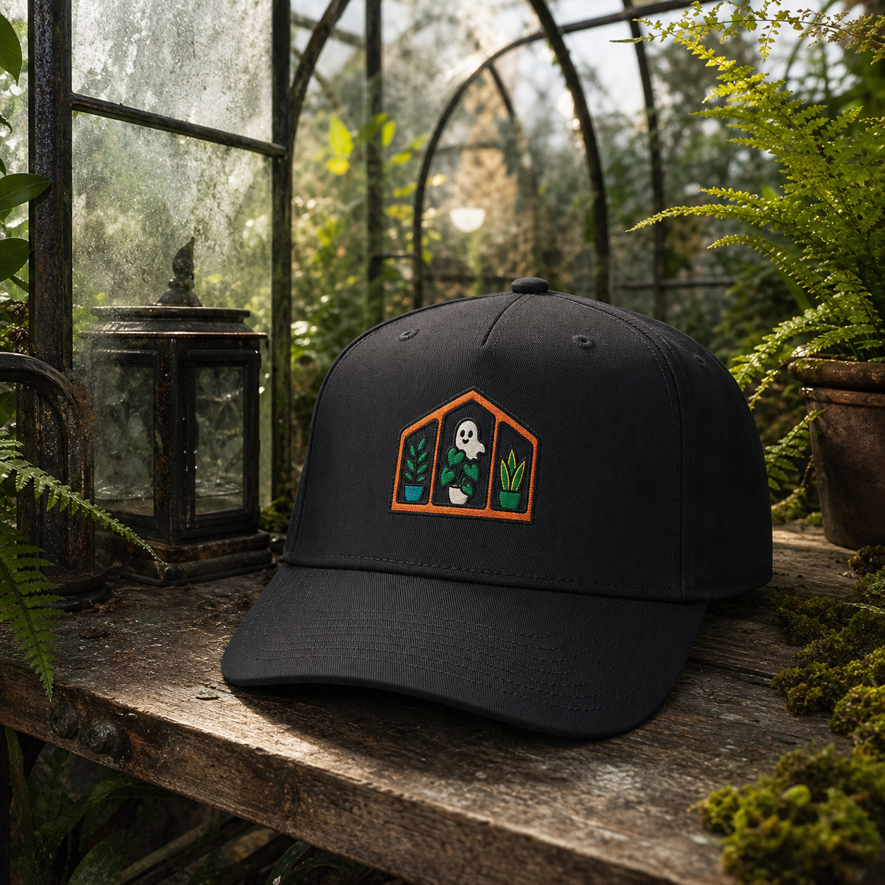 Haunted Greenhouse embroidered hat in Black