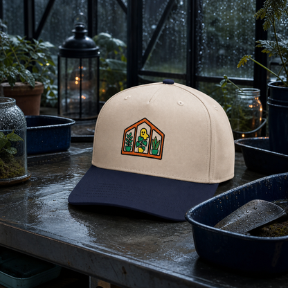 Haunted Greenhouse embroidered hat in Navy / Natural