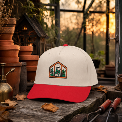 Haunted Greenhouse embroidered hat in Red / Natural