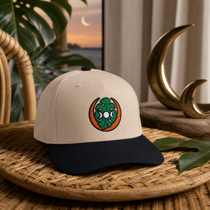 Midnight Monstera embroidered hat in Black / Natural