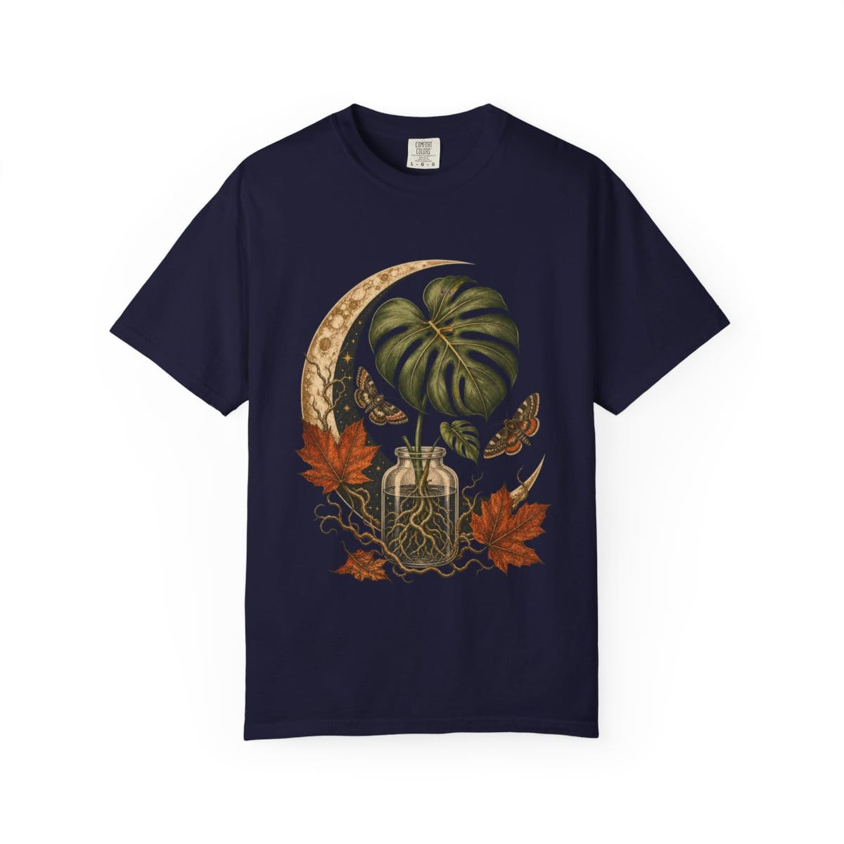 Moonlit Monstera Propagation T-Shirt in true navy