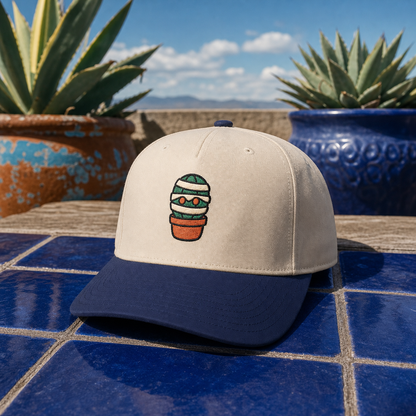 Mummy Cactus embroidered hat in Navy / Natural