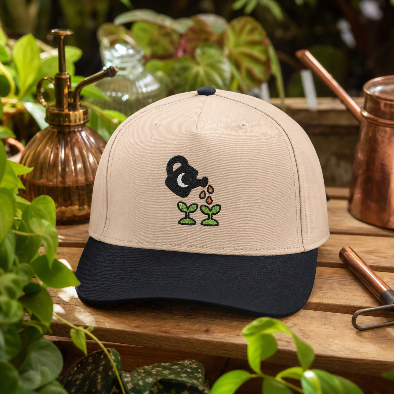 Potion Powered Plants embroidered hat in Black / Natural