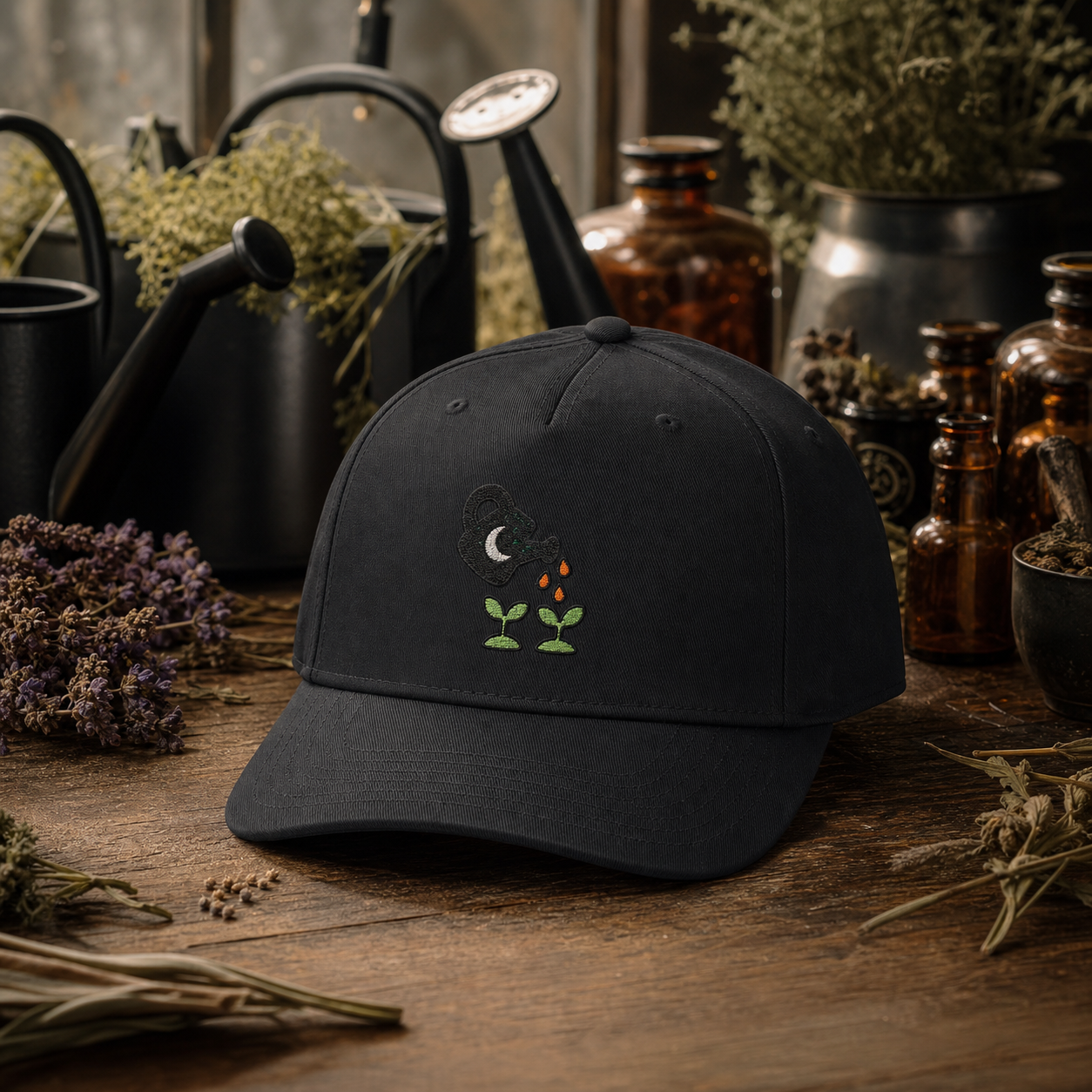 Potion Powered Plants embroidered hat in Black