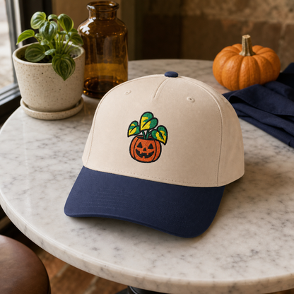 Gourd and Growing Pothos embroidered hat in Navy / Natural