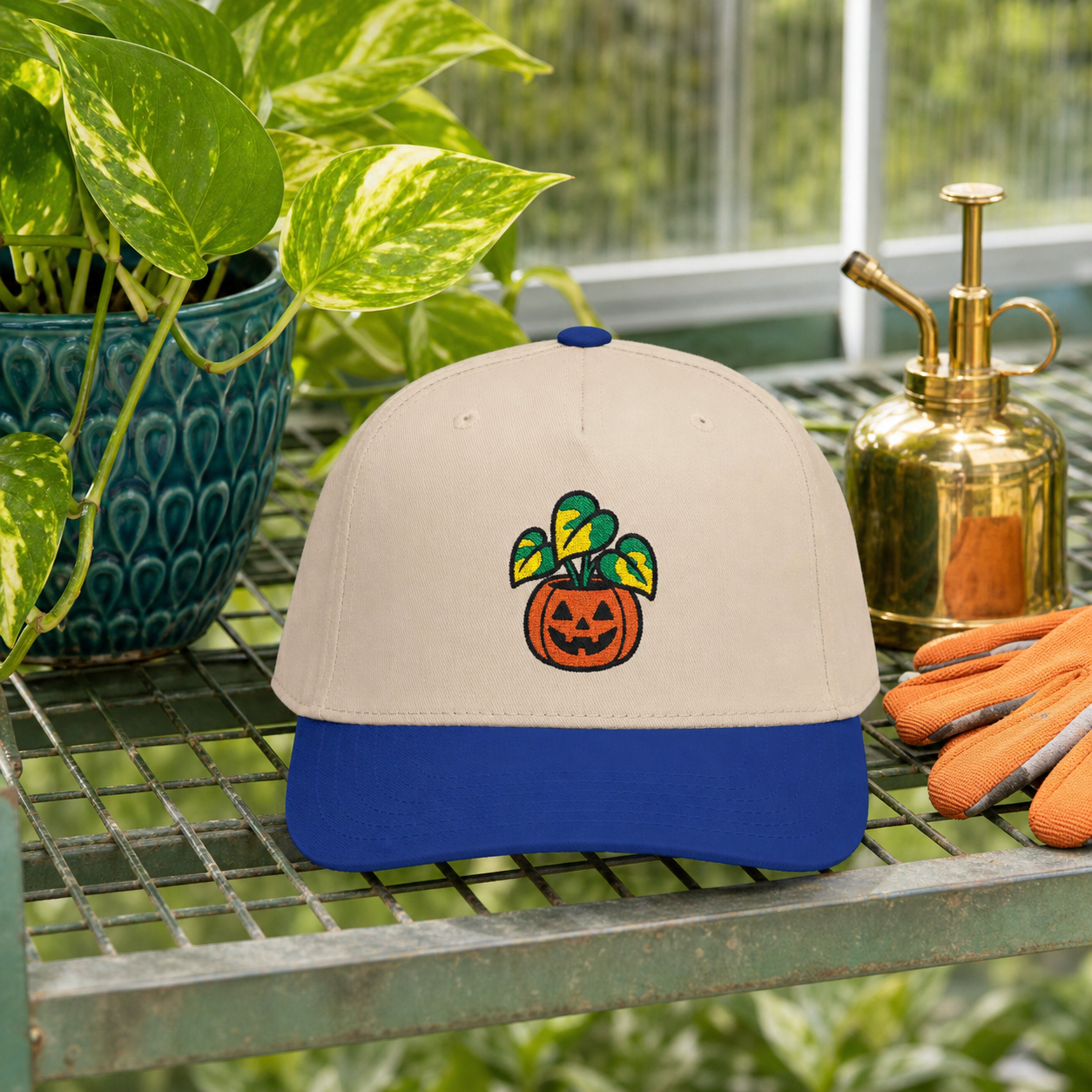 Gourd and Growing Pothos embroidered hat in Royal / Natural