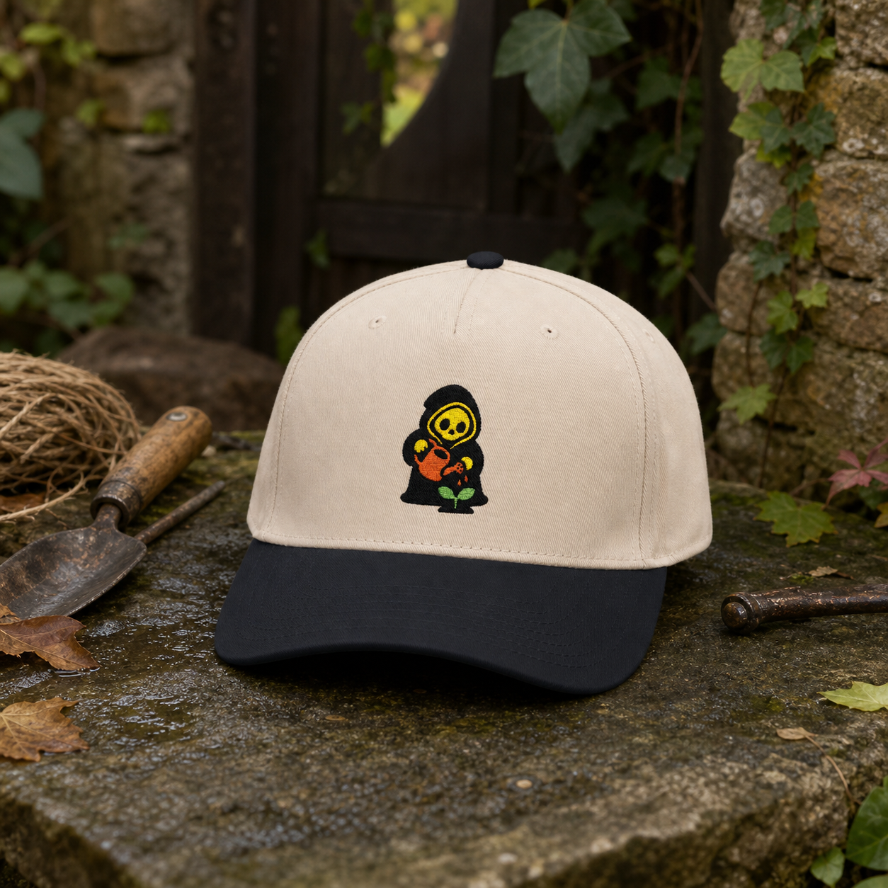 Reap What You Grow embroidered hat in Black / Natural