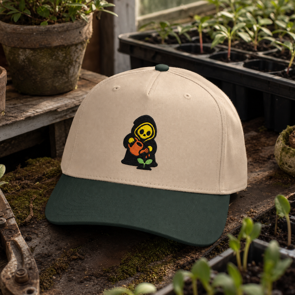 Reap What You Grow embroidered hat in Dark Green / Natural