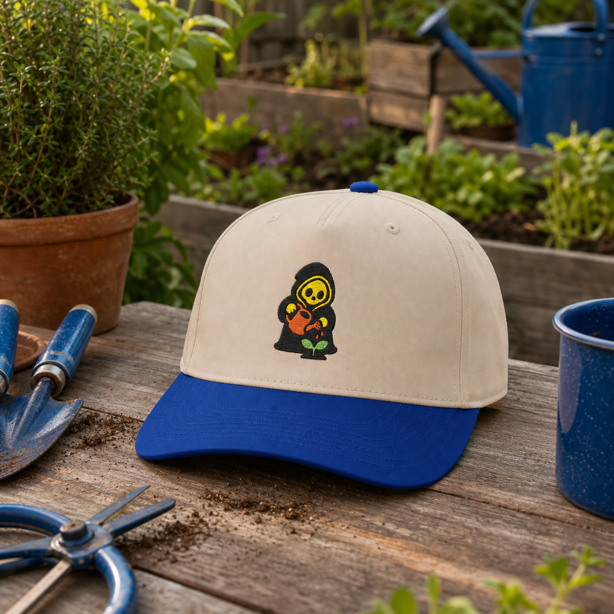 Reap What You Grow embroidered hat in Royal / Natural