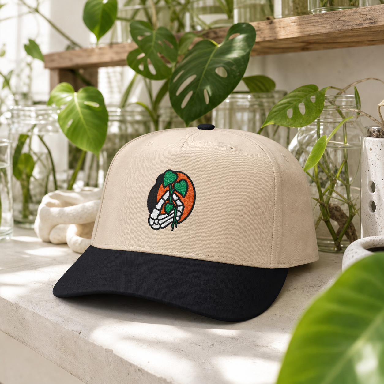Dead Serious Plant Parent embroidered hat in Black / Natural