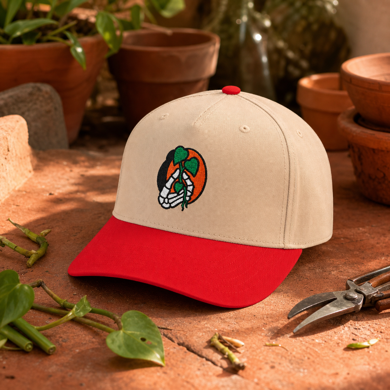 Dead Serious Plant Parent embroidered hat in Red / Natural