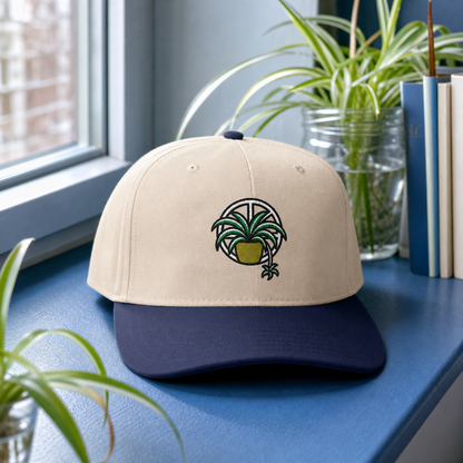 Web of Roots Spider Plant embroidered hat in Navy / Natural