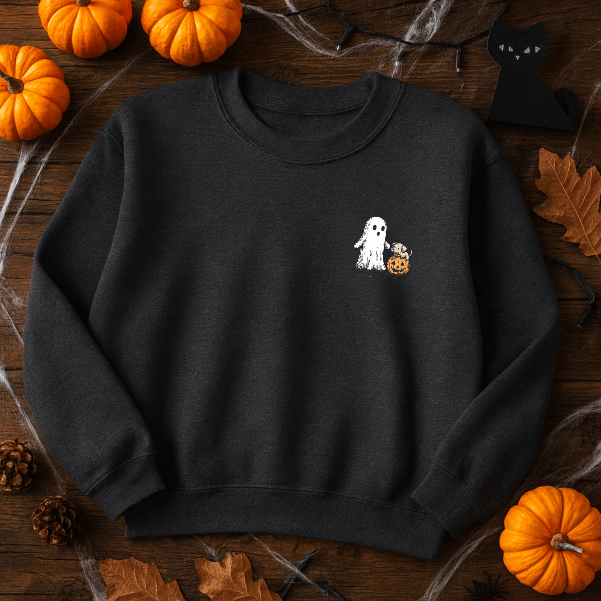 Printify Sweatshirt Cute Ghost Dog Pumpkin Halloween Sweatshirt – Cozy Unisex