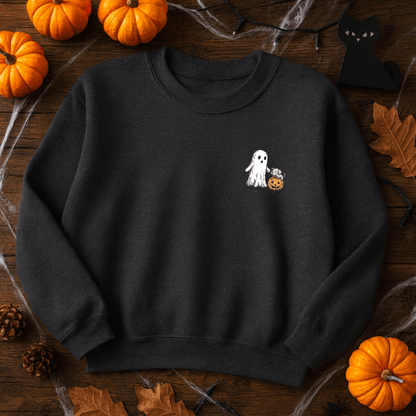 Printify Sweatshirt Cute Ghost Dog Pumpkin Halloween Sweatshirt – Cozy Unisex