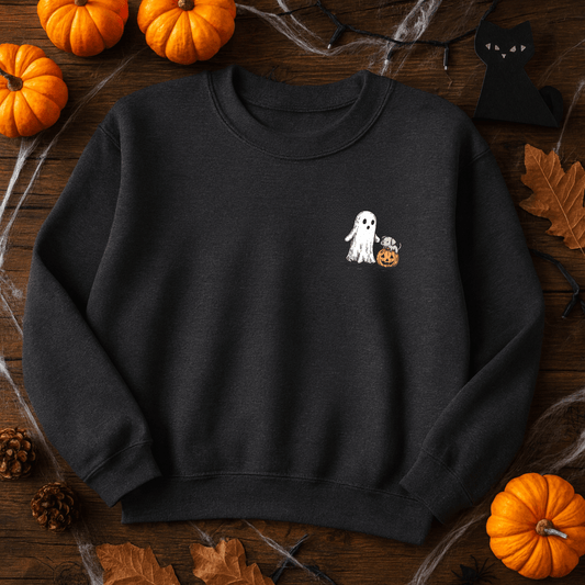 Printify Sweatshirt Cute Ghost Dog Pumpkin Halloween Sweatshirt – Cozy Unisex