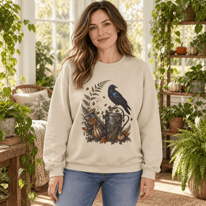 BotanicalVibes Sweatshirt Raven Watering Can Sweatshirt - Gothic Garden Art