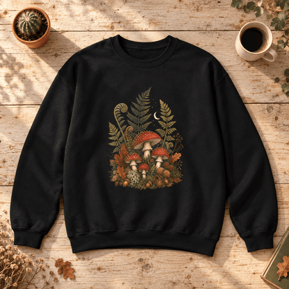 BotanicalVibes Sweatshirt S / Black Autumn Mushroom Fern Sweatshirt - Woodland Botanical Art