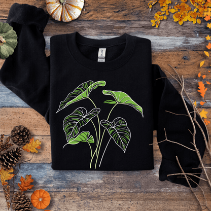 Printify Sweatshirt S / Black Elephant Ear Plant Art Crewneck – Botanical Sweater | Unisex Fleece