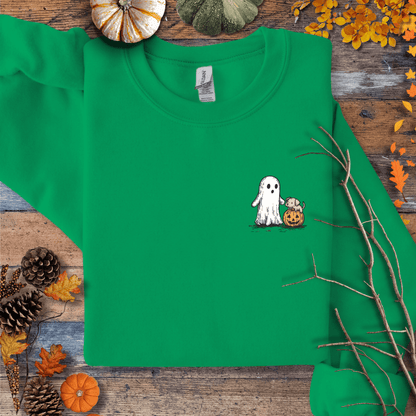 Printify Sweatshirt S / Irish Green Cute Ghost Dog Pumpkin Halloween Sweatshirt – Cozy Unisex