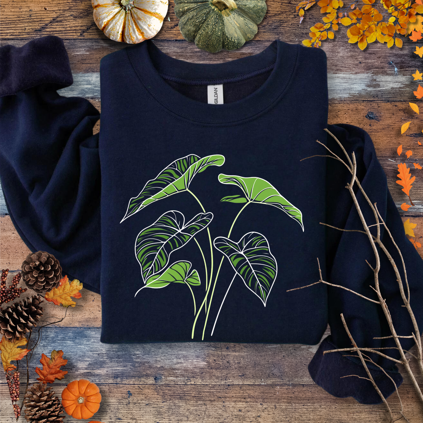 Printify Sweatshirt S / Navy Elephant Ear Plant Art Crewneck – Botanical Sweater | Unisex Fleece