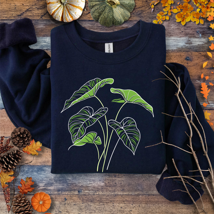 Printify Sweatshirt S / Navy Elephant Ear Plant Art Crewneck – Botanical Sweater | Unisex Fleece