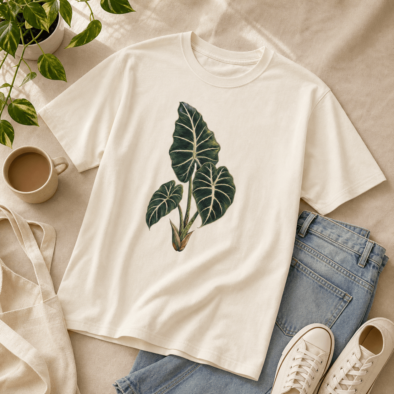 Printify T-Shirt Alocasia Velvet Graphic T-Shirt - Plant Lover Gift