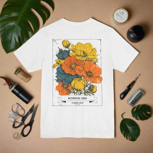 Printify T-Shirt Ash / S Botanical Vibes Flower Shop Tee | Vintage Floral Back Print T-Shirt