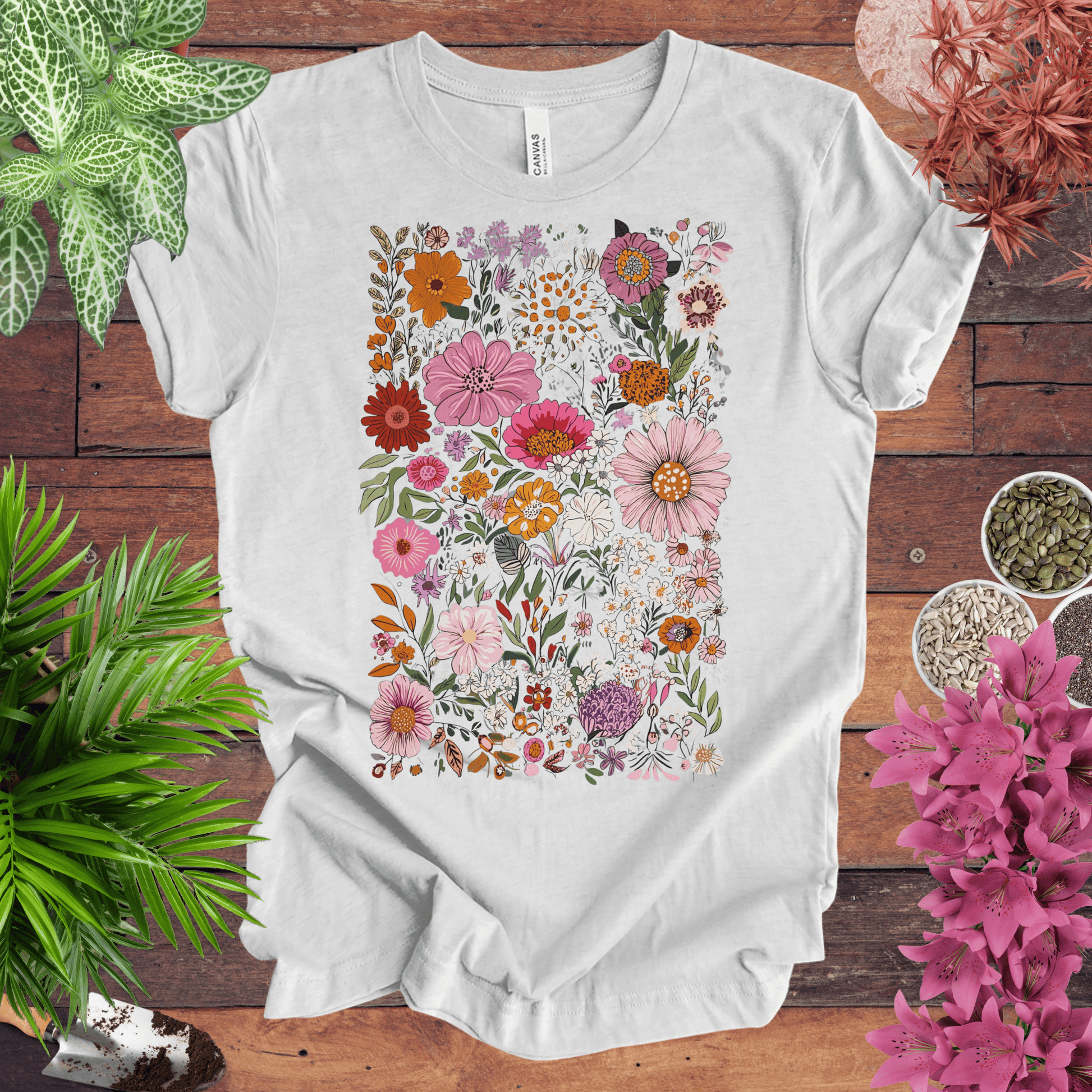 Printify T-Shirt Ash / S Colorful Wildflower Garden T-Shirt