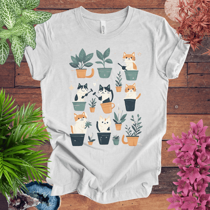 Printify T-Shirt Ash / S Curious Cats and Houseplants T-Shirt