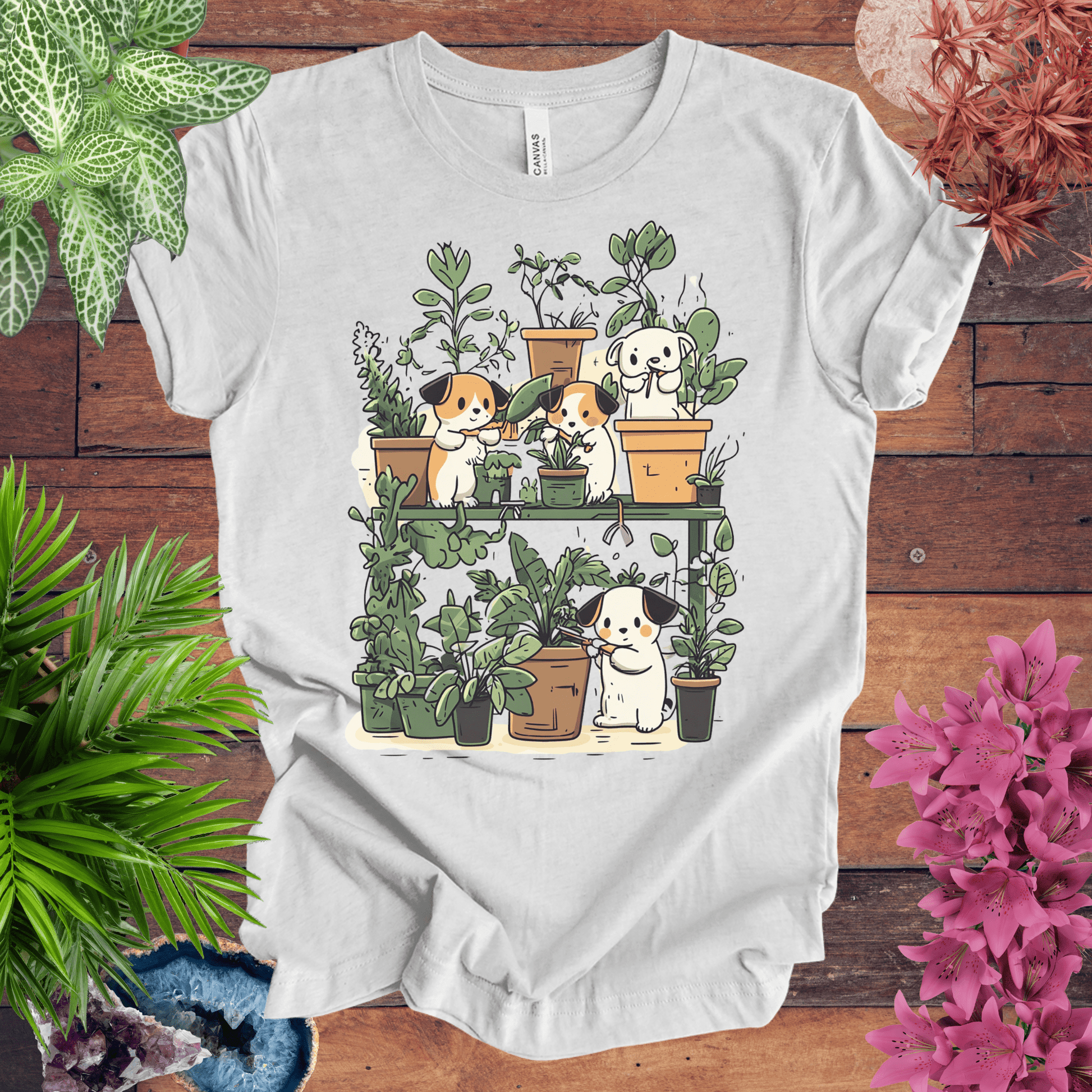 Printify T-Shirt Ash / S Green Paws - Puppy Plant Care T-Shirt
