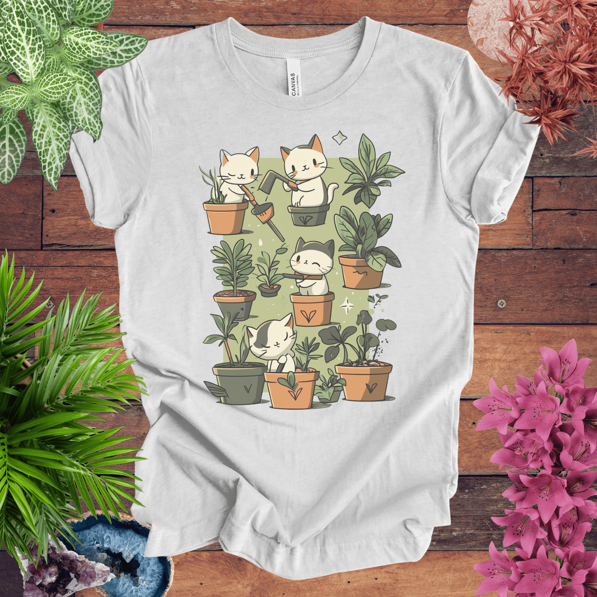 Printify T-Shirt Ash / S Kittens in the Garden T-Shirt